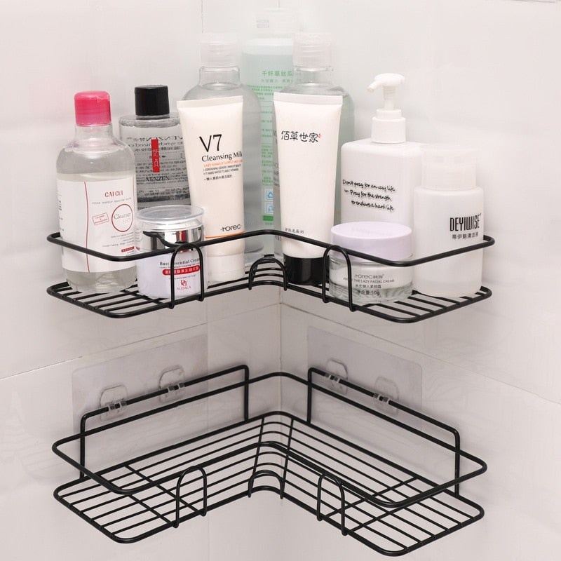 Punch-free Suction Cup Bathroom Shelf, Wall-mounted Aluminum Corner Shelf,  1pcs